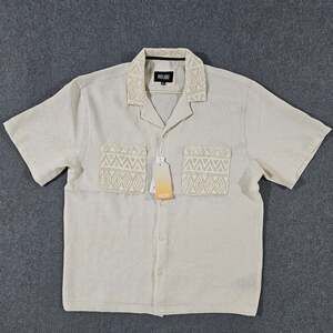 Malibu by Drill Clothing Co. Men's XL Faux Linen Crochet Trim Button Up Shirt